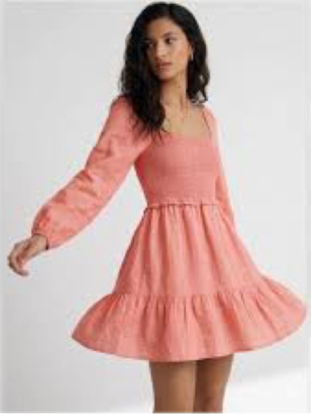 Wilfred Organic Linen Coral Smocked Tempest Mini Dress 2XS